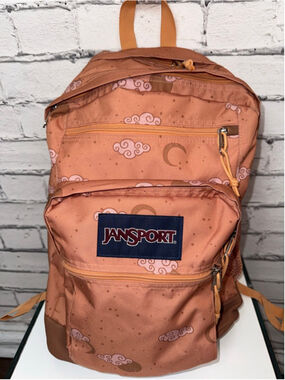 Women's JanSport Backpack One Size Orange Brown Cloud Moon Print Sego Stars